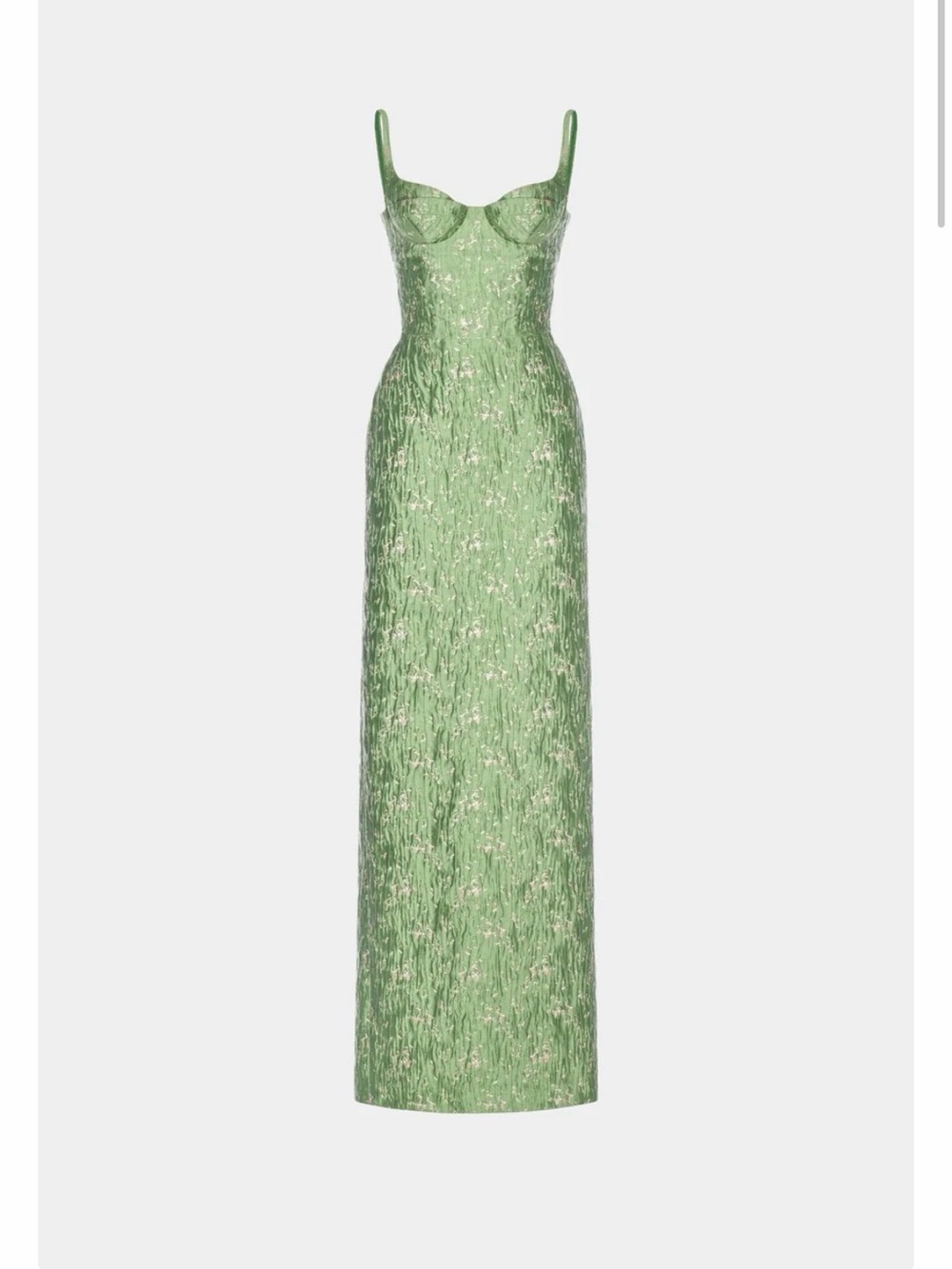 Textured Green Bustier Maxi Dress with Thin Straps